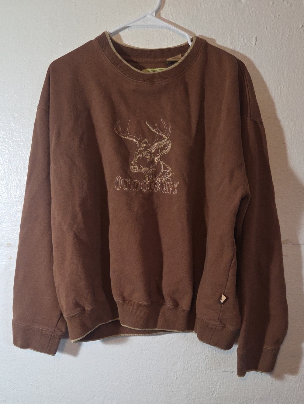 Field Tested Outdoor Life Brown Crewneck Sweatshirt with Embroidered Deer Logo